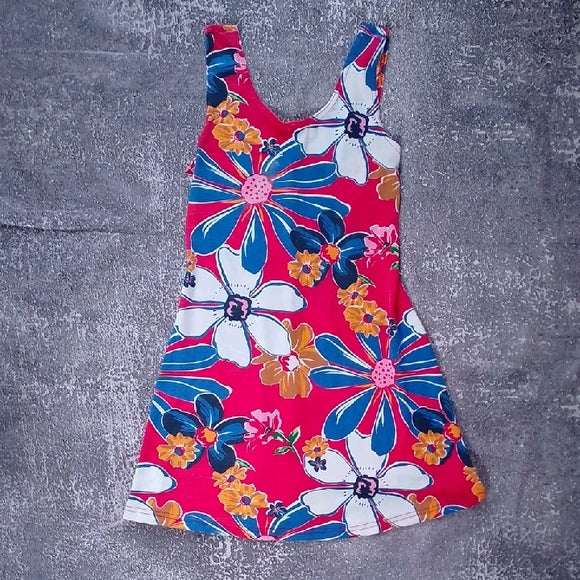 Vintage 90s Floral Sleeveless Dress in Pink and Blue