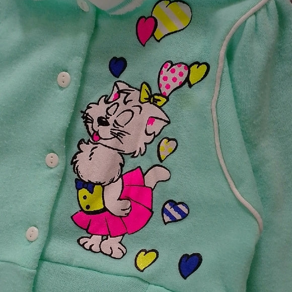 Vintage Cat Aqua Kids One Piece with Cartoon Print