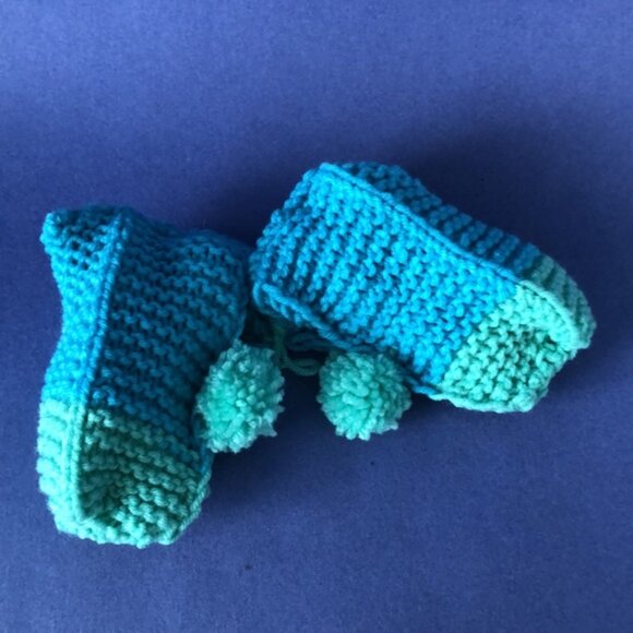NWT Vintage Handmade Knitted Green Teal Children’s Slipper Booties