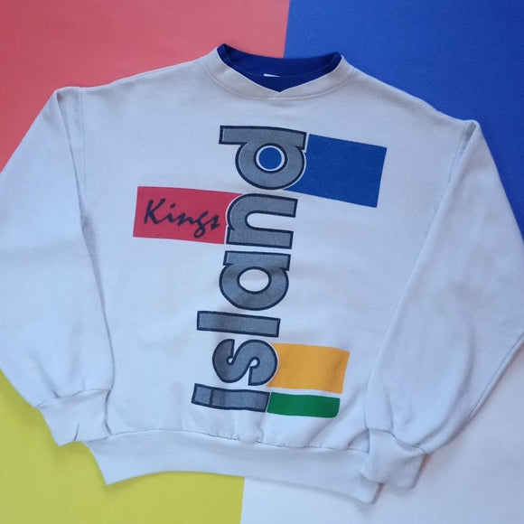 Vintage 90s KINGS ISLAND Graphic Colour Block Crewneck Sweater