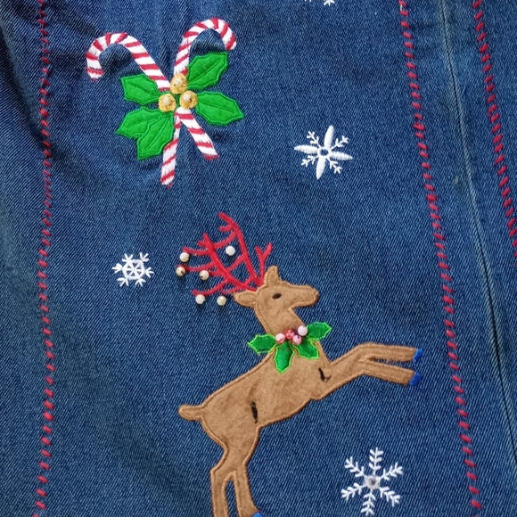 Vintage Women’s Anne Carson Holiday Applique Denim Vest SIZE: L