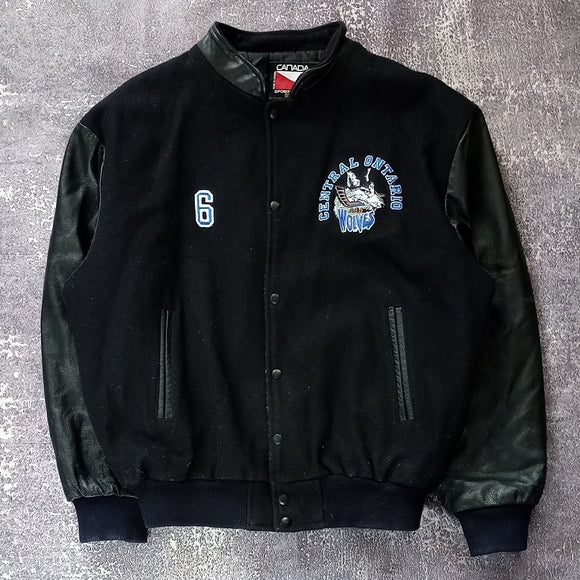 Vintage WOLVES CENTRAL ONTARIO HOCKEY AAA VARISTY WOOL LEATHER JACKET