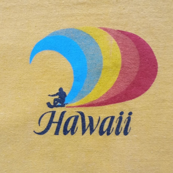 Vintage 1980s Hawaii Rainbow Wave Surfer Single Stitch T-Shirt UNISEX