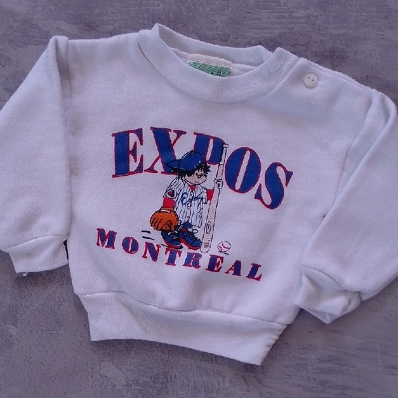 VINTAGE 90s Expos Montreal Kids White Sweatshirt UNISEX