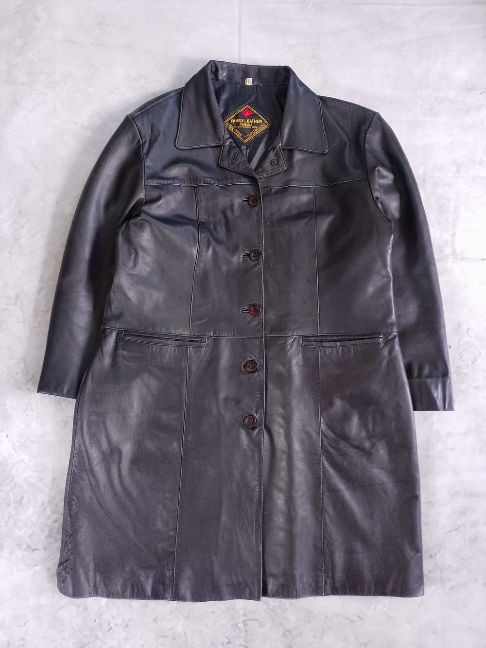 Vintage Classic Black Leather Trench Coat