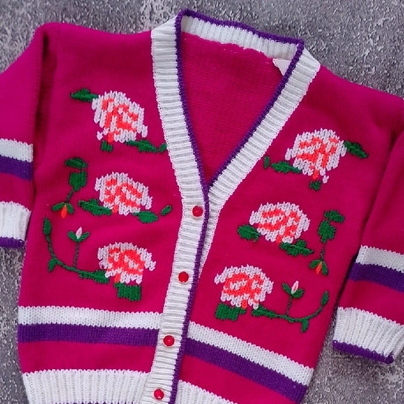 VINTAGE Pink Floral Knit Cardigan