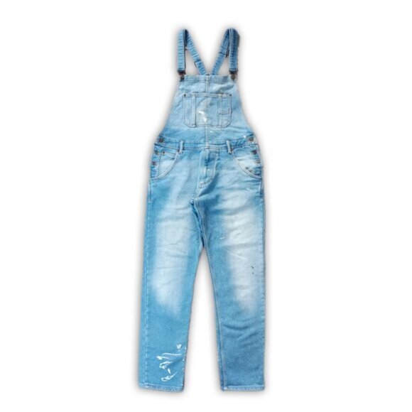 ZARA Paint Distressed Denim Overalls Knit Women Denim Stretch