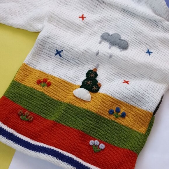 Vintage Handmade Animals & Friends Knitted Zip-Up Sweater