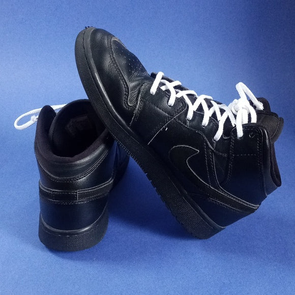 Jordan 1 Mid Deep Black Nubuck Swoosh (GS) 554725-090
