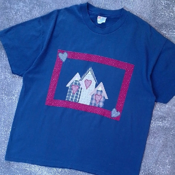 Vintage Hearts & Houses Patchwork T-Shirt