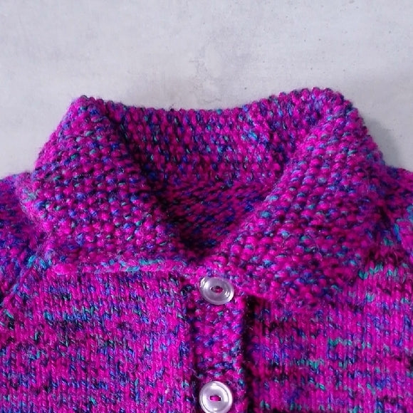VINTAGE 90s HANDMADE Kids Purple Knit Button-Up Sweater