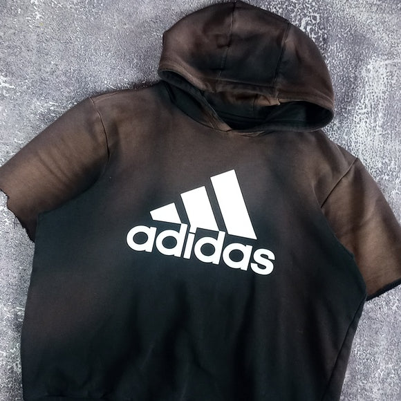 Faded and Distressed Adidas Hoodie With Cut Sleeves