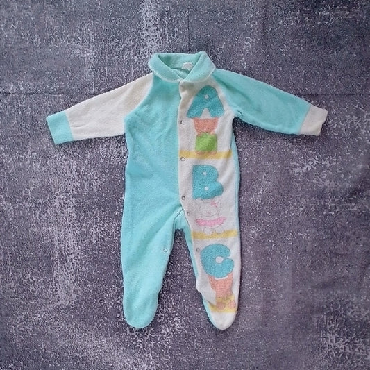 VINTAGE '90s Animals Holding ABC Aqua and White Kids One Piece