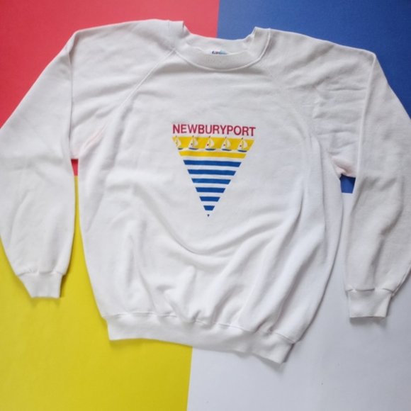 Vintage 90s Newburyport MA USA Seaside Sailing Crewneck Sweater