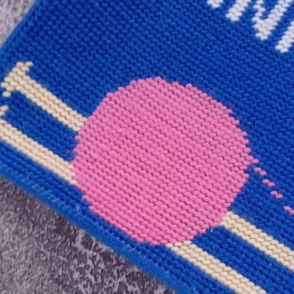 Vintage Handmade Blue and Pink Knitting Bag Tapestry Bag