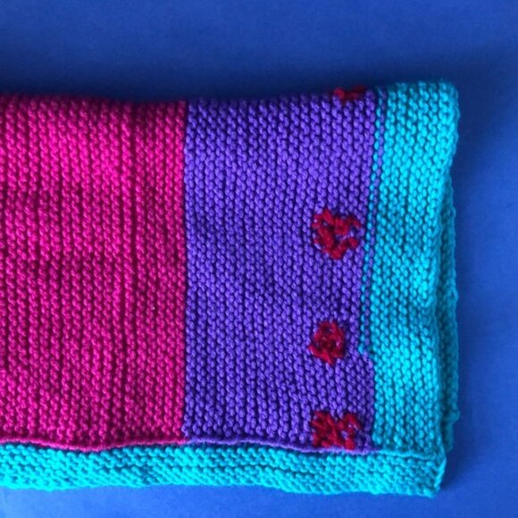 NWOT Vintage Hand-Knitted Made-in-Canada Colourful Baby Welcoming Mini Blanket