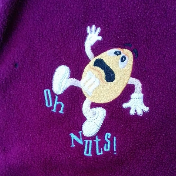 Vintage 90s M&M's OH NUTS PROMO Maroon Fleece Vest with Embroidery UNISEX