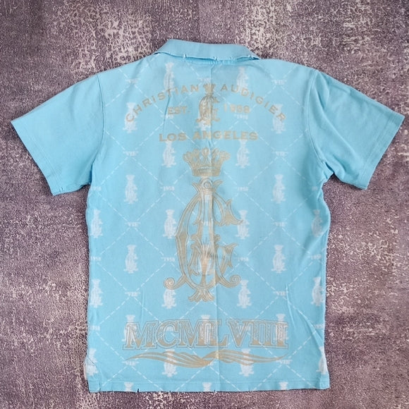 Christian Audigier Blue Graphic Polo Shirt