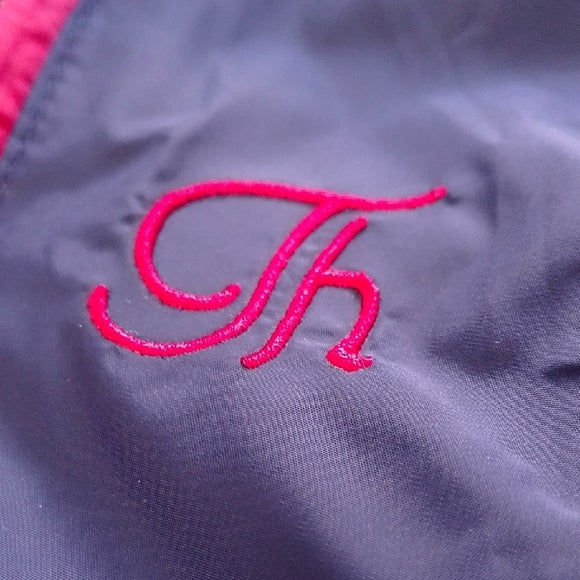 VINTAGE Tommy Hilfiger Navy and Red Kids One Piece Snowsuit GLOVES