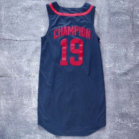 Champion Navy and Red Button-Up Jersey Dress