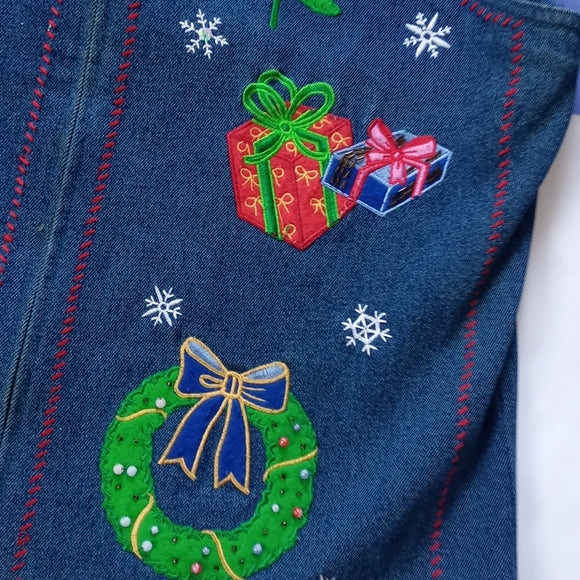 Vintage Women’s Anne Carson Holiday Applique Denim Vest SIZE: L