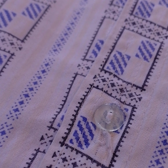 Vintage 90s Japanese Men's Blue Patterned Short Sleeve Shirt St.Marks