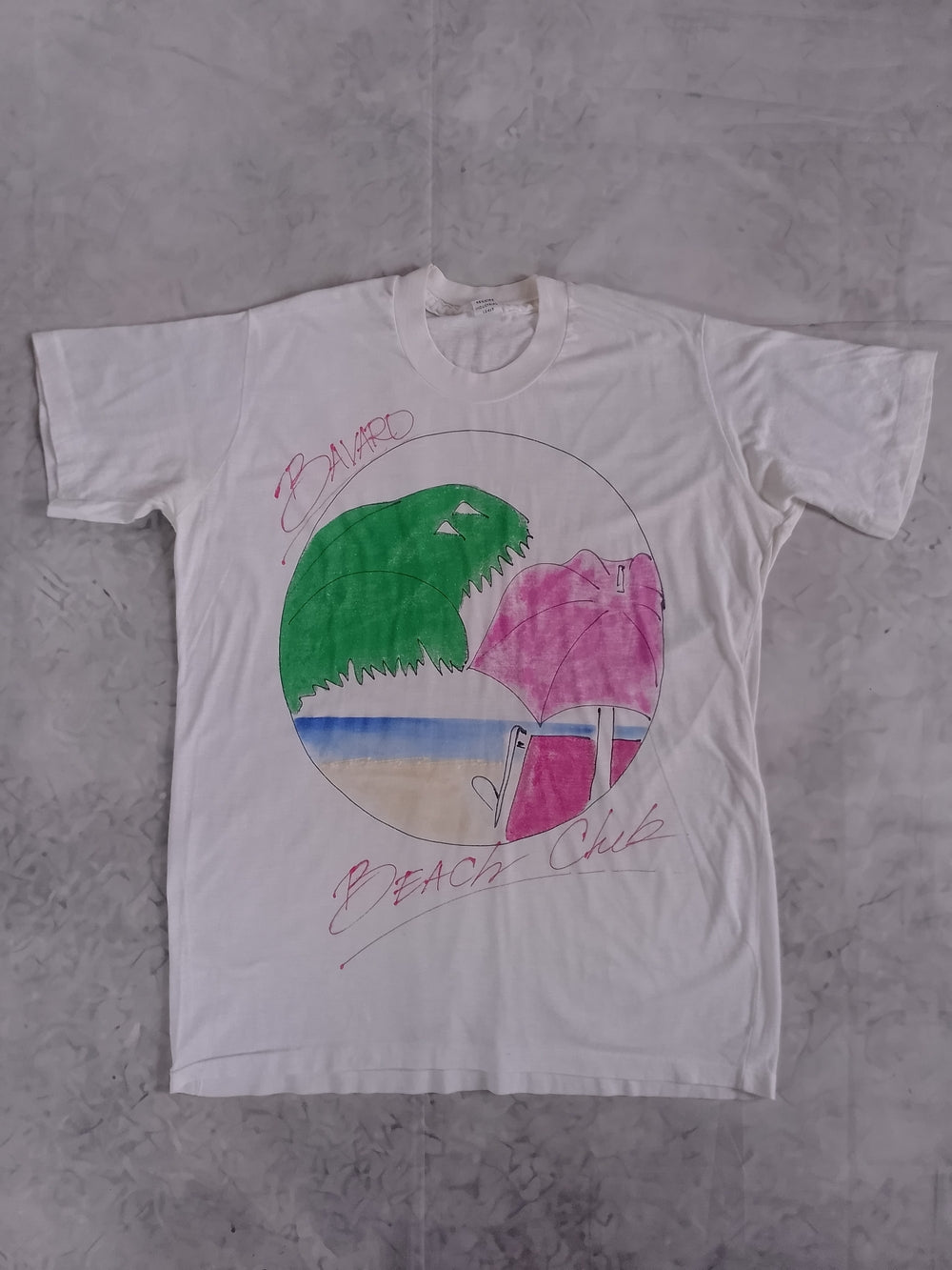 Vintage 90s HAND-DRAWN BAVARDO BEACH CLUB T-SHIRT Single Stitch