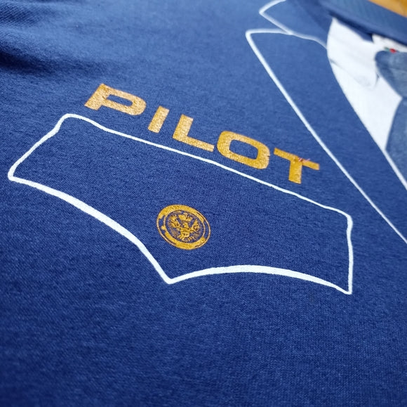 Vintage 1981 Hawaiian Pilot Uniform Tie Flight Plane Airline Costume T-Shirt