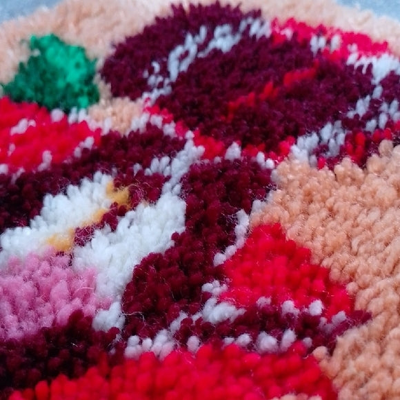 Vintage 70s Latch Hook Rug Floral Tapestry Wall Hanging with Tassels