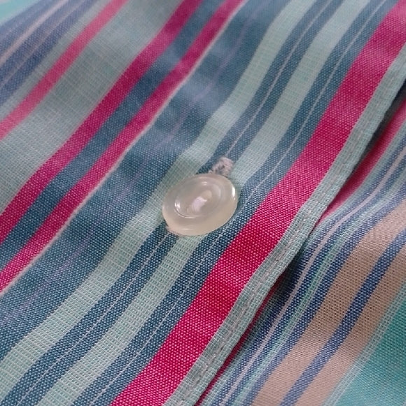 VINTAGE 90s TABI INTERNATIONAL Striped Shirt in Blue, Pink, and Green