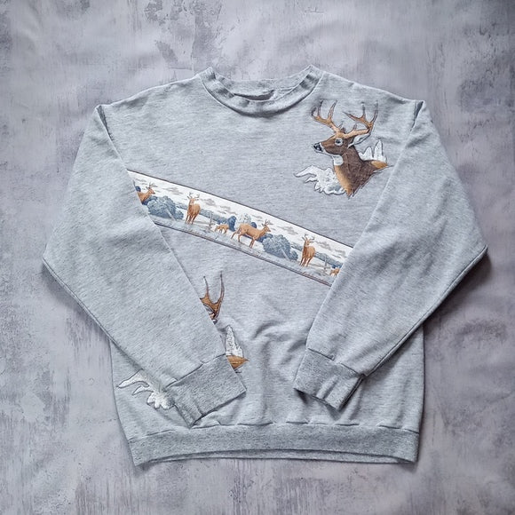 Vintage 90s Deer Family Patch Crewneck Sweater