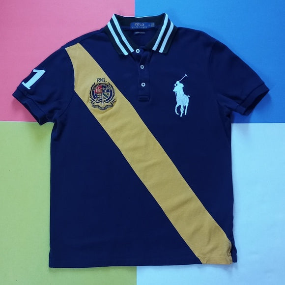 Polo By Ralph Lauren Big Pony#1 Yellow Stripe Custom Slim Fit Polo T-Shirt