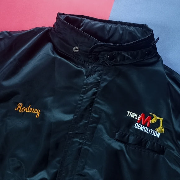 Vintage 1990s Triple M Demolition Embroidered Zip-Up Jacket