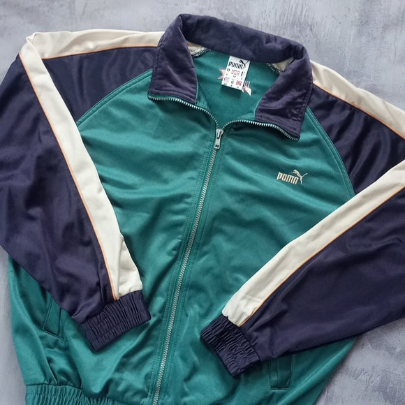 Vintage 1980s Puma Basketball Warm-Up Track Style Zip-Up Jacket