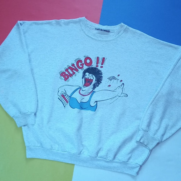 Vintage 90s Women Screaming BINGO Graphic Crewneck Sweater