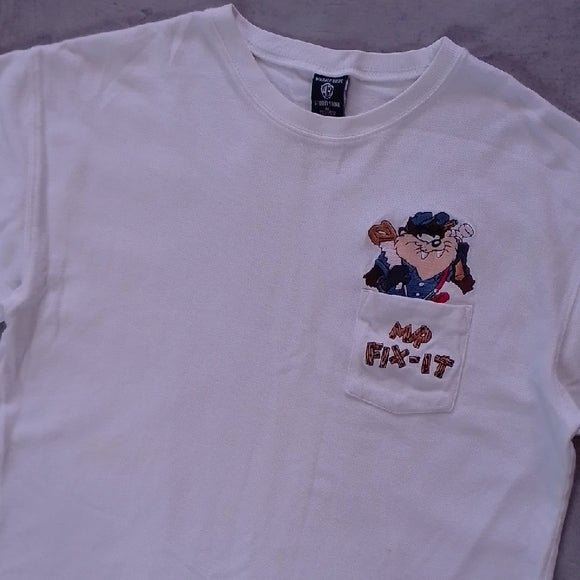 VINTAGE 1997 Handyman TAZ MR. FIX-IT Embroidered Warner Bros T-Shirt