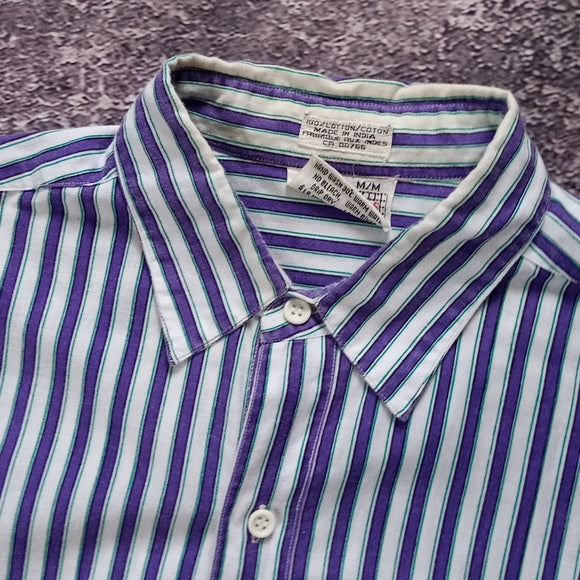 Vintage 90s White/Purple/Green Striped Essentials Button-Down Shirt