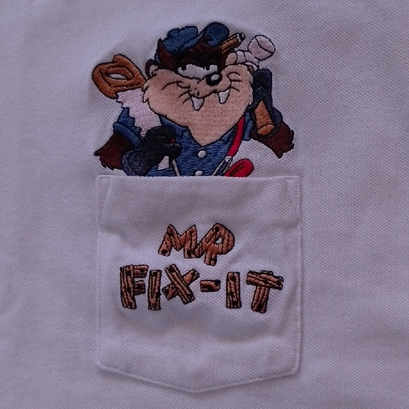 VINTAGE 1997 Handyman TAZ MR. FIX-IT Embroidered Warner Bros T-Shirt