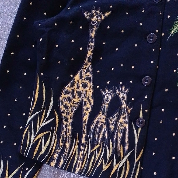 Vintage Black Jacket with Giraffe Family In Stars Design