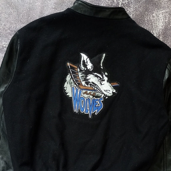Vintage WOLVES CENTRAL ONTARIO HOCKEY AAA VARISTY WOOL LEATHER JACKET