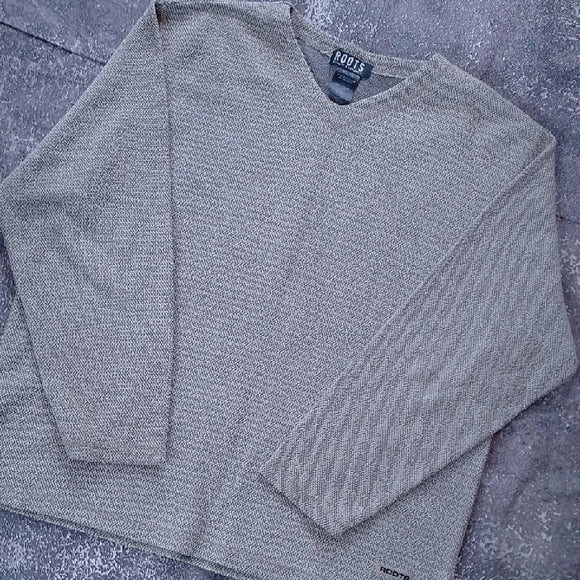 VINTAGE 90s Roots Heather Gray V-Neck Men's Sweater