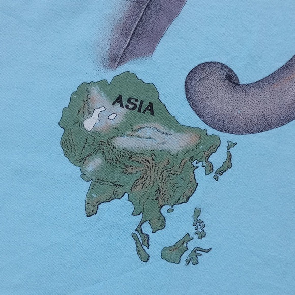 Vintage 1992 Asia & African Elephants Unit Big Print Single Stitch T-Shirt Doubl