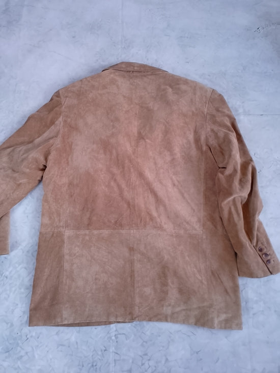 ANDREW MARC Classic Suede Blazer in Camel Brown Leather