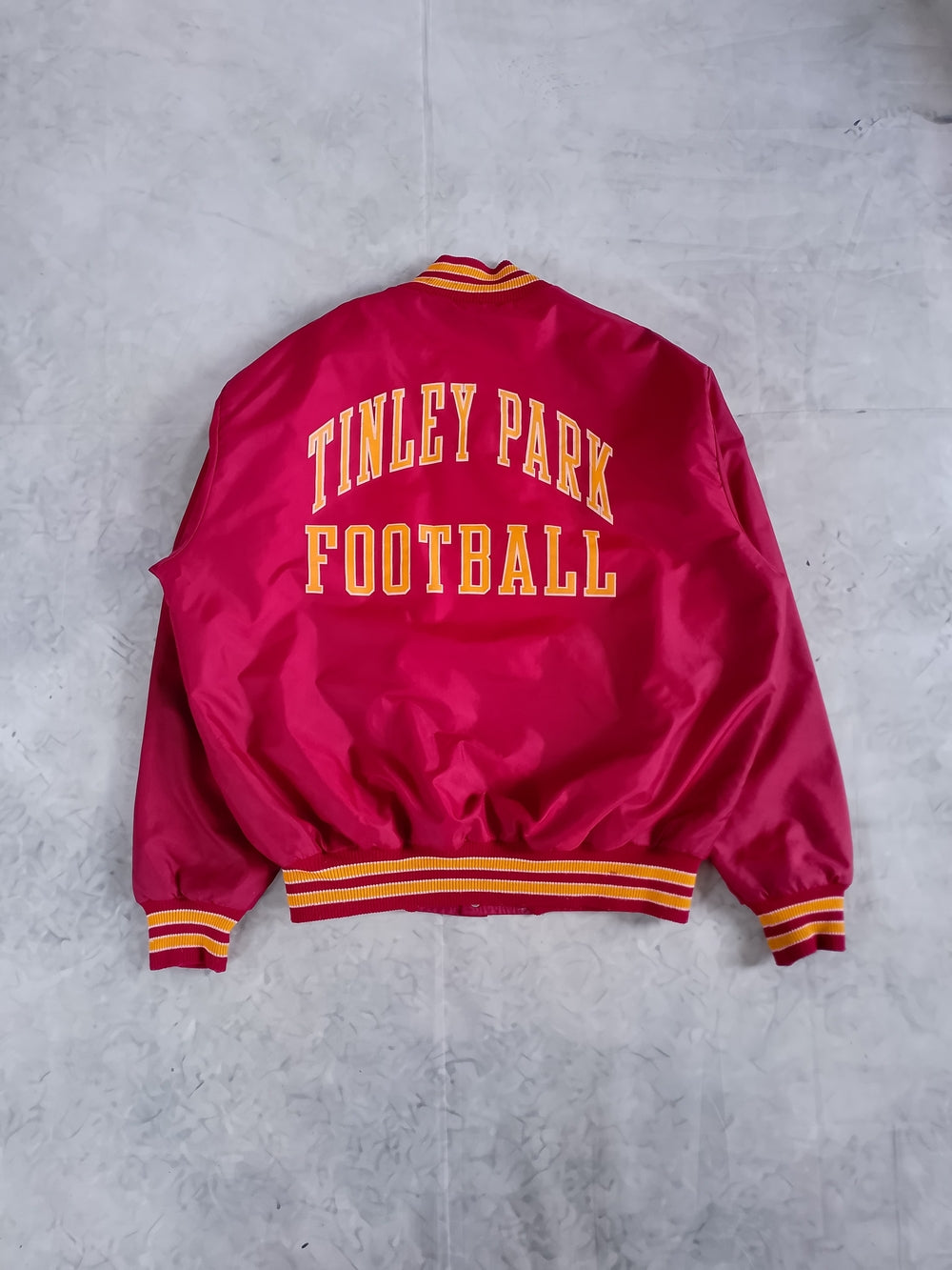 Vintage 90s MIKE Tinley Park Football Satin Jacket - Red with Gold Trim