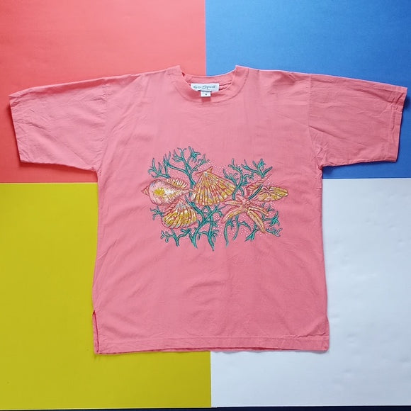 Vintage 90s Ocean Shells Glitter Single Stitch T-Shirt Unisex