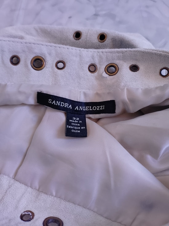 Vintage LEATHER Studded Cream Midi Skirt SANDRA ANGLOZZI