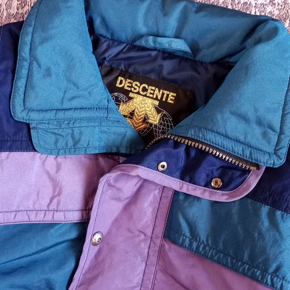 Vintage 90s Descente Funky Colour Block Winter Jacket Two-Tone Purple Blue