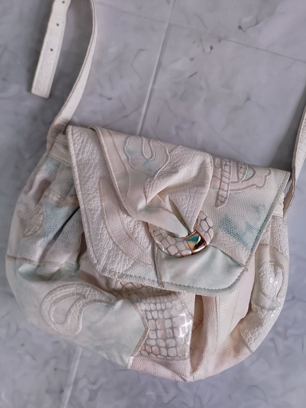 Vintage 80s Cream/White Crossbody Shoulder Bag NAS