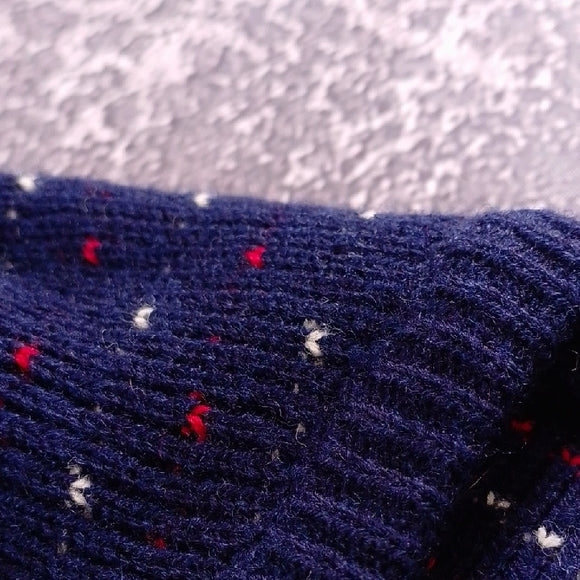 VINTAGE 90s ingo Dotted Navy Blue Wool V-Neck Sweater
