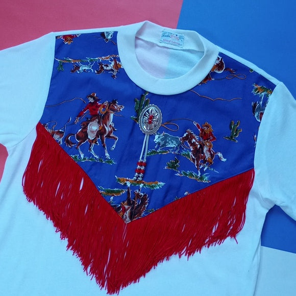 Vintage Western Cowboy Pattern With Fringe T-Shirt